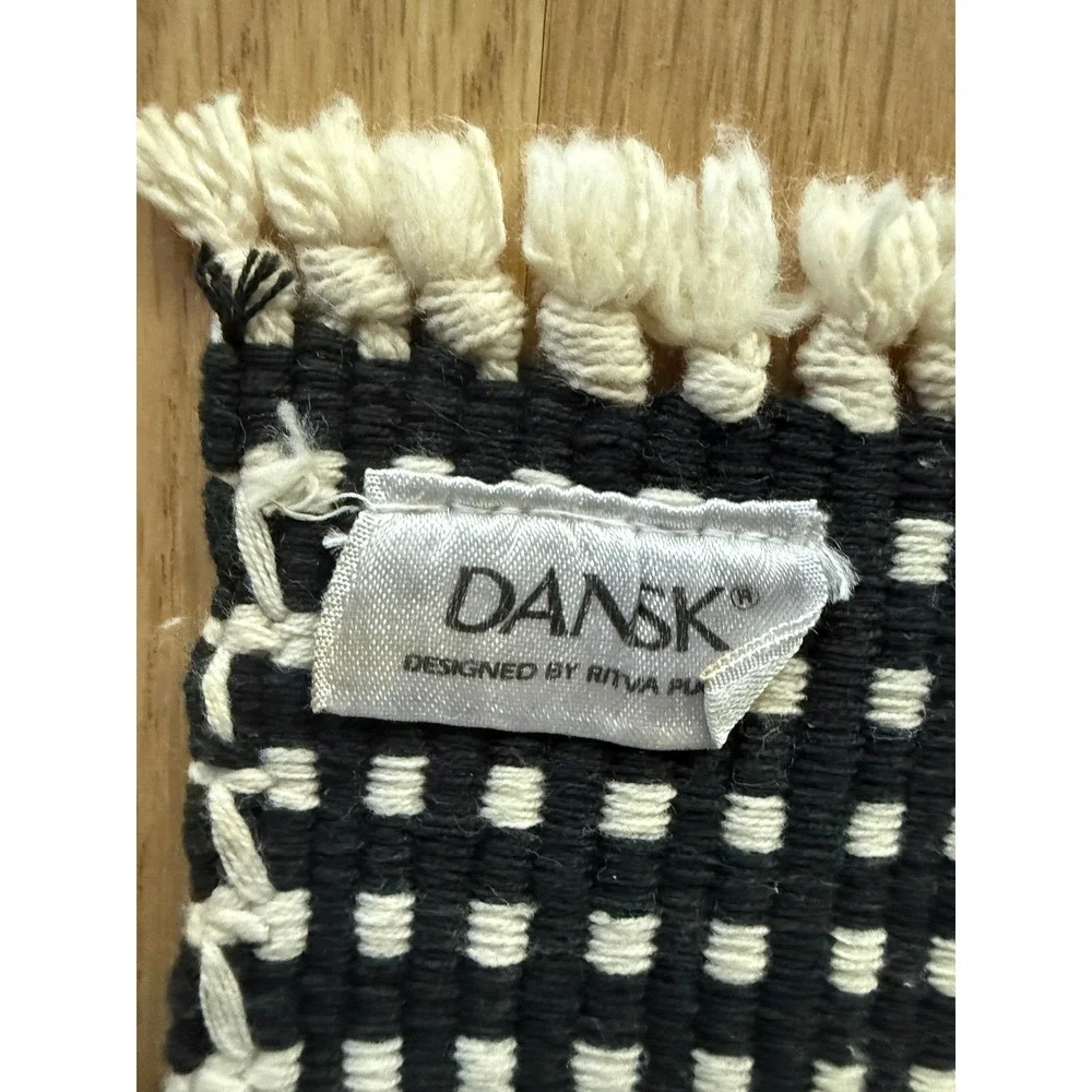 VTG 4 Dansk Ritva Puotila Woven Cotton Placemats black cream Scandi fringe 18x11